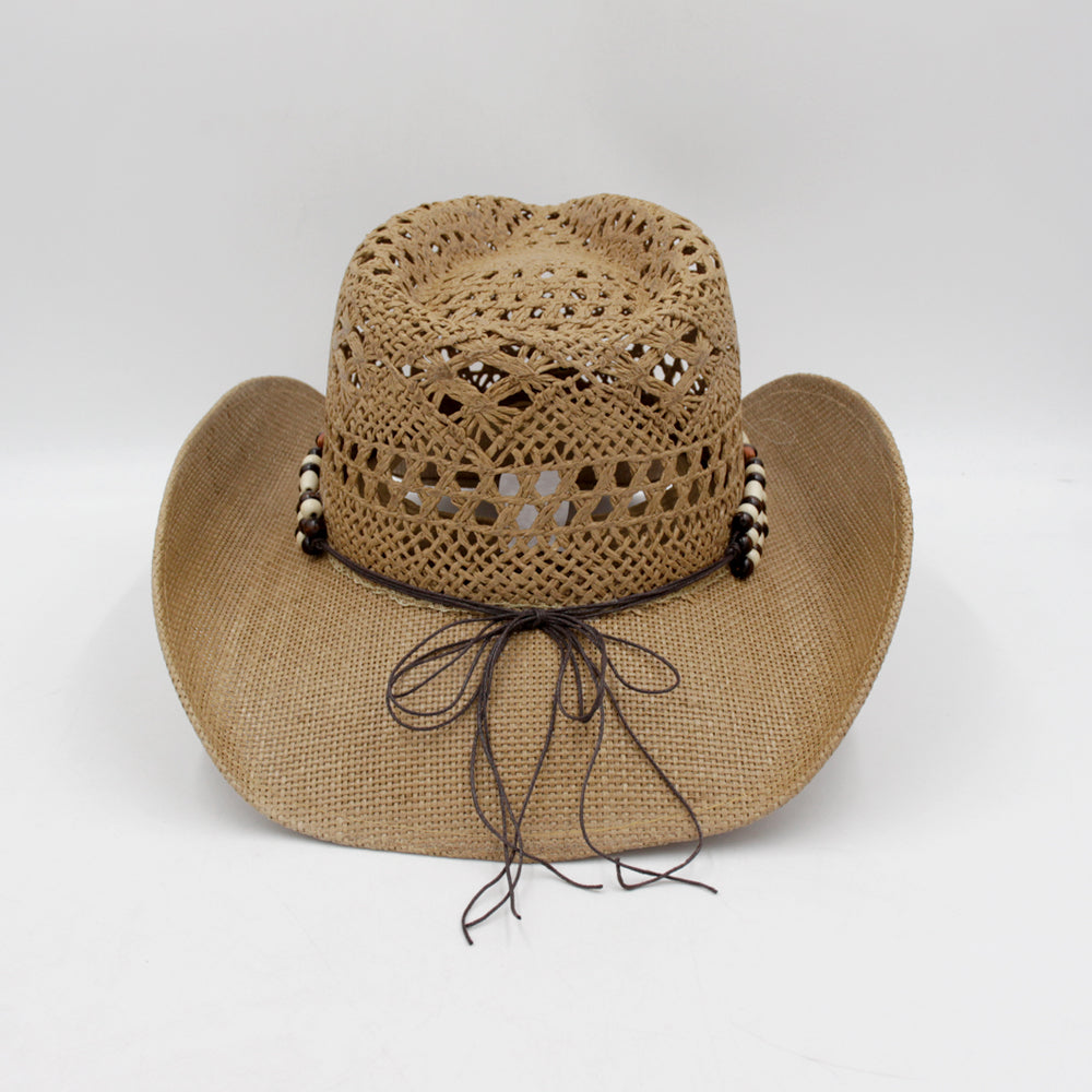 Handmade crocheted cowboy hat with tassels, featuring retro Tibetan paper braid and fashionable lacework.