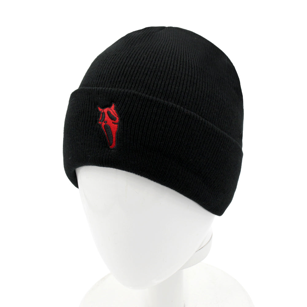 Black Graphic Devil embroidered acrylic knit cap unisex Knit Cuffed Embroidery Skull Cap - ACCEHUT