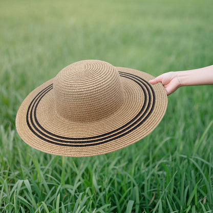 Large brim straw hat shoulder straw bag two-piece fashion women's bag Large capacity braided tote bag seaside holiday portable beach bag sunshade hat