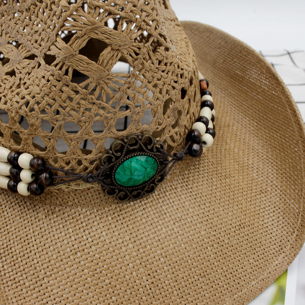 Handmade crocheted cowboy hat with tassels, featuring retro Tibetan paper braid and fashionable lacework.