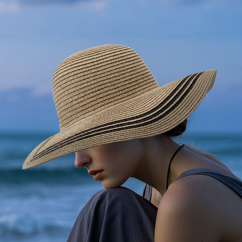 Large brim straw hat shoulder straw bag two-piece fashion women's bag Large capacity braided tote bag seaside holiday portable beach bag sunshade hat