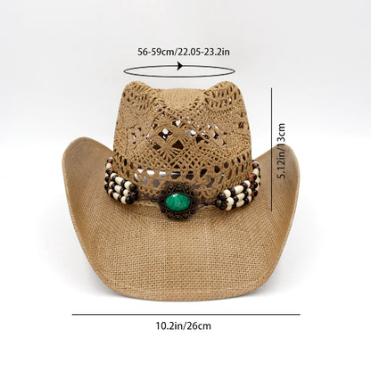 Handmade crocheted cowboy hat with tassels, featuring retro Tibetan paper braid and fashionable lacework.
