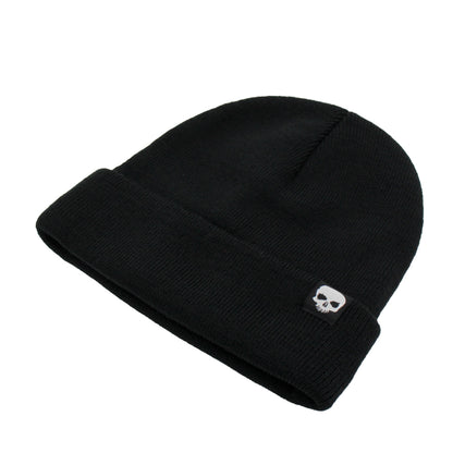 Black knit hat Skull logo Simple fashion beanie hat Elastic big ear cover running hat unisex - ACCEHUT