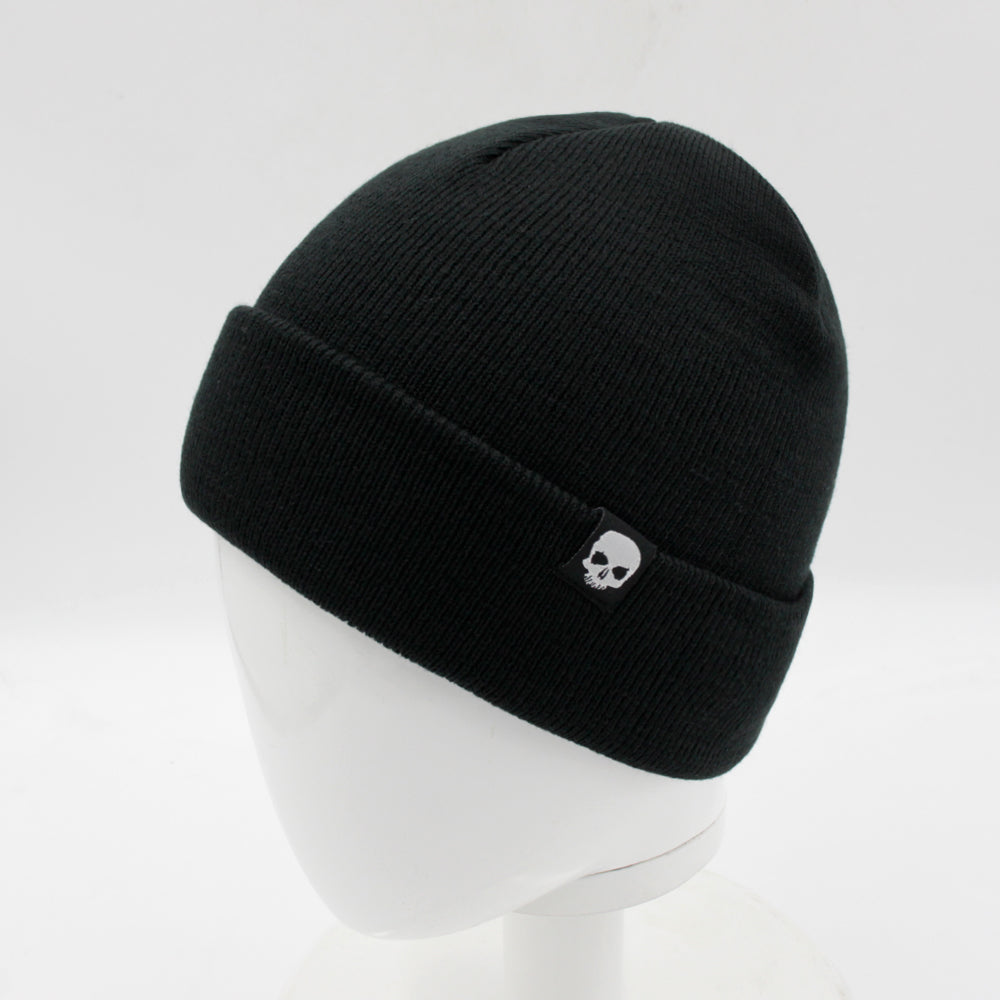 Black knit hat Skull logo Simple fashion beanie hat Elastic big ear cover running hat unisex - ACCEHUT