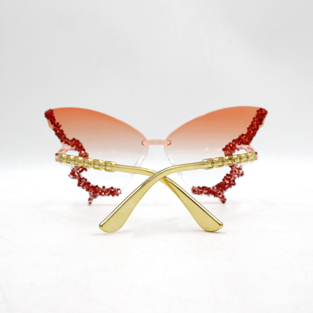Novel diamond-encrusted butterfly-shaped sunglasses for women, fashionable and unique, bold frameless black sunglasses