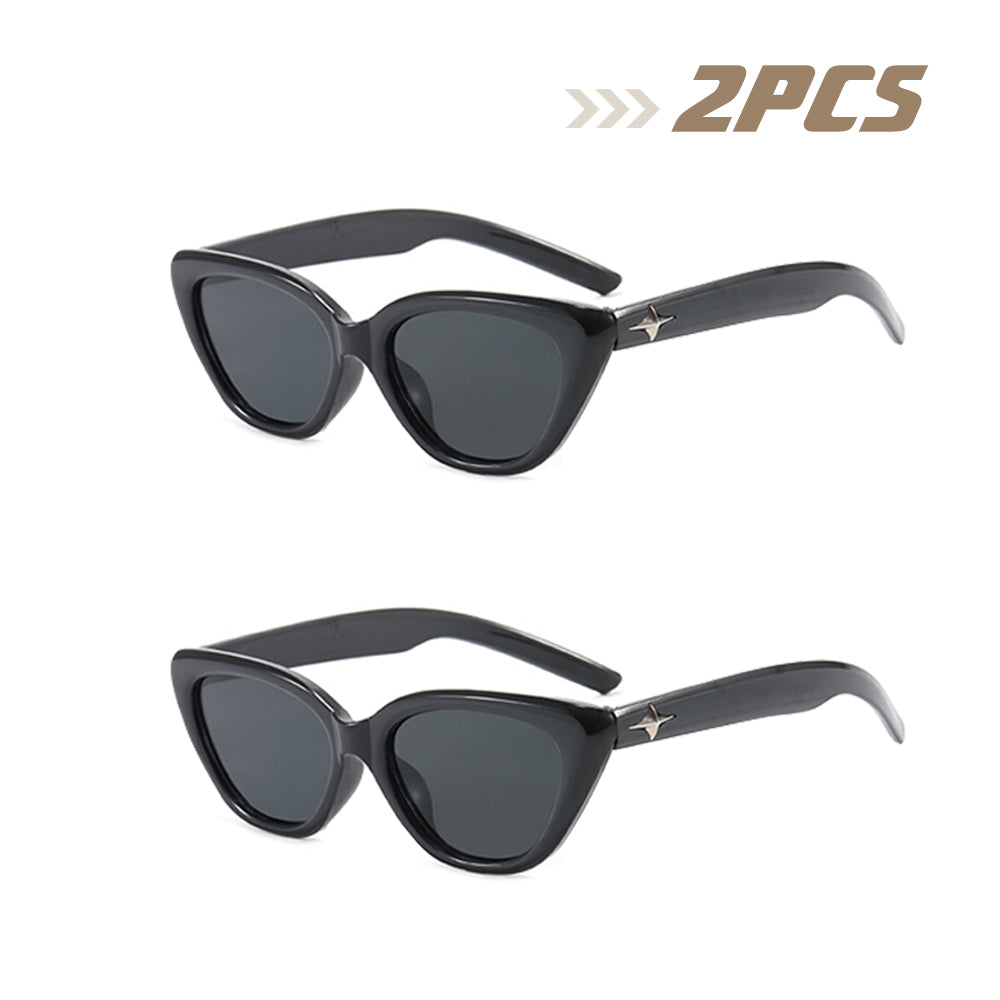High-end small frame retro triangle cat-eye sunglasses, black star-shaped legs for sun protection, photo-taking styling, and sun glasses