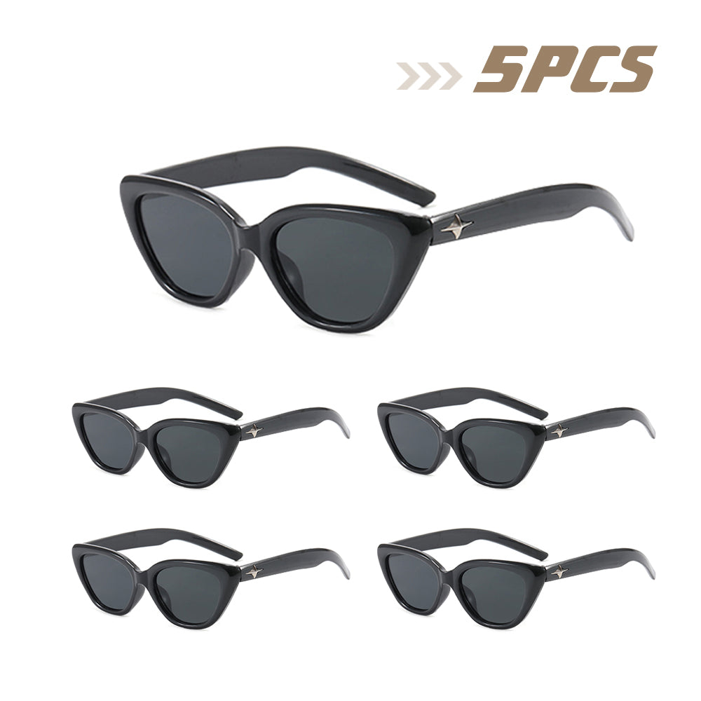 High-end small frame retro triangle cat-eye sunglasses, black star-shaped legs for sun protection, photo-taking styling, and sun glasses