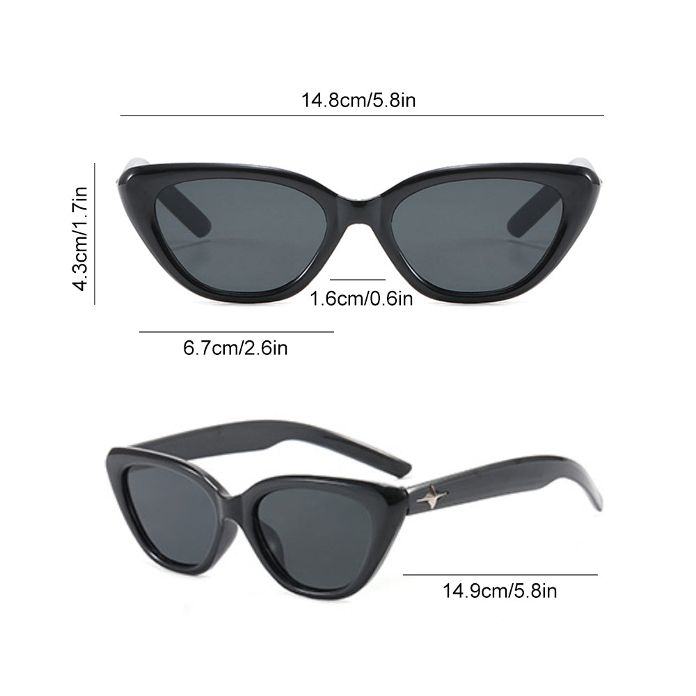 High-end small frame retro triangle cat-eye sunglasses, black star-shaped legs for sun protection, photo-taking styling, and sun glasses