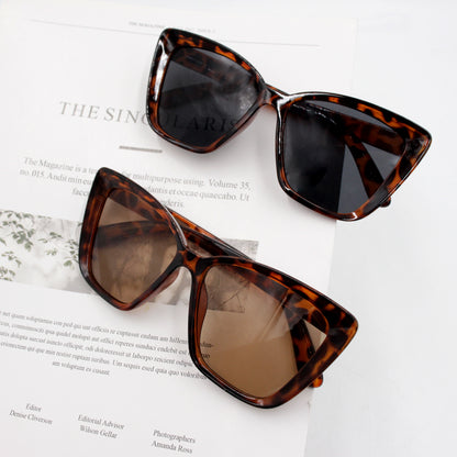 Fashionable leopard print sunglasses, versatile and high-end, large frame, non-prescription