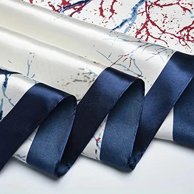 Classic Tree Print Square Scarf Vintage Tie Dye Bandana Imitation Silk Head Wrap Casual Shawl Hair Accessories - ACCEHUT