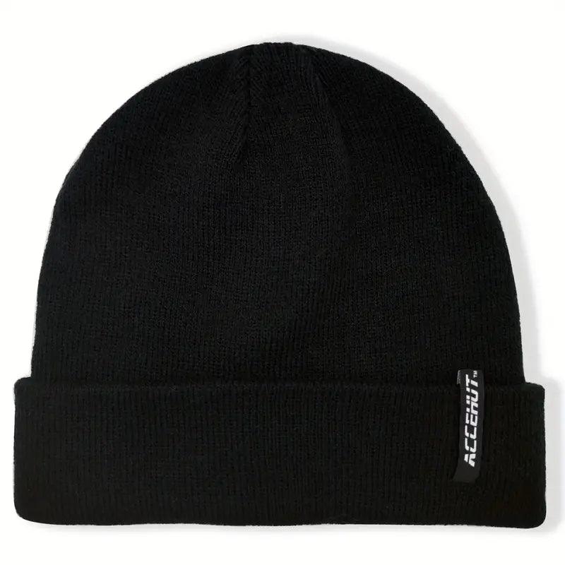 1/2pcs Label Patch Simple Beanie Solid Color Elastic Warm Knit Hat Unisex Skull Cap Soft Couple Chemo Hats Ski Hats For Women Men - ACCEHUT