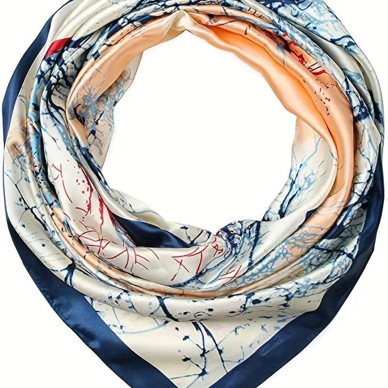 Classic Tree Print Square Scarf Vintage Tie Dye Bandana Imitation Silk Head Wrap Casual Shawl Hair Accessories - ACCEHUT