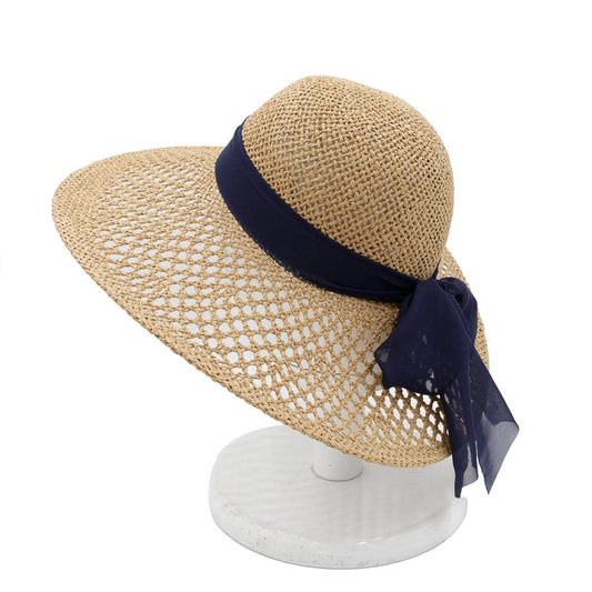 Black Ribbon Women Sun hat Elegant Straw Hat UV Protection - ACCEHUT