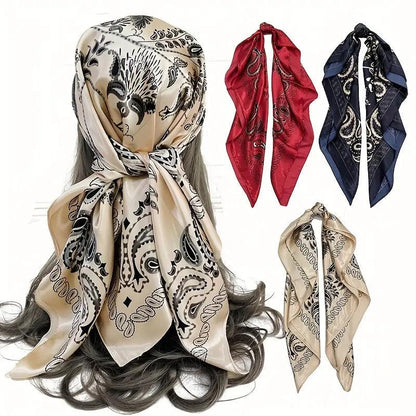 Paisley Print Square Scarf Boho Bandana Imitation Silk Head Wrap Casual Shawl Hair Accessories - ACCEHUT