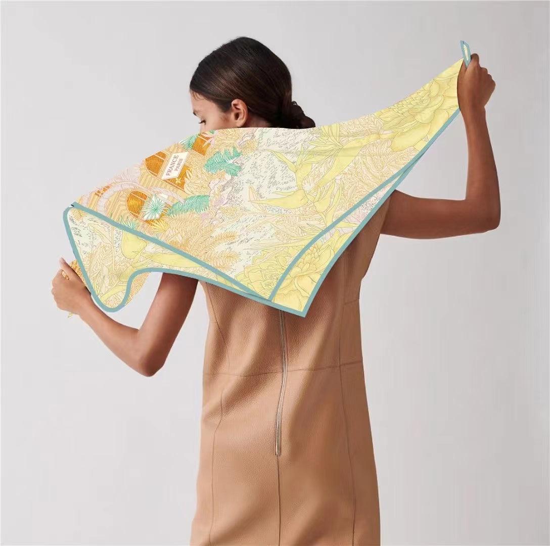Plain Color Printed 90cm Square Scarves Elegant Leisure Headscarf - ACCEHUT