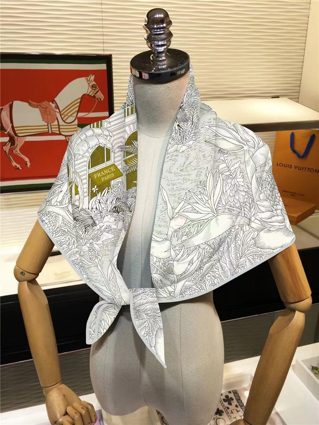 Plain Color Printed 90cm Square Scarves Elegant Leisure Headscarf - ACCEHUT