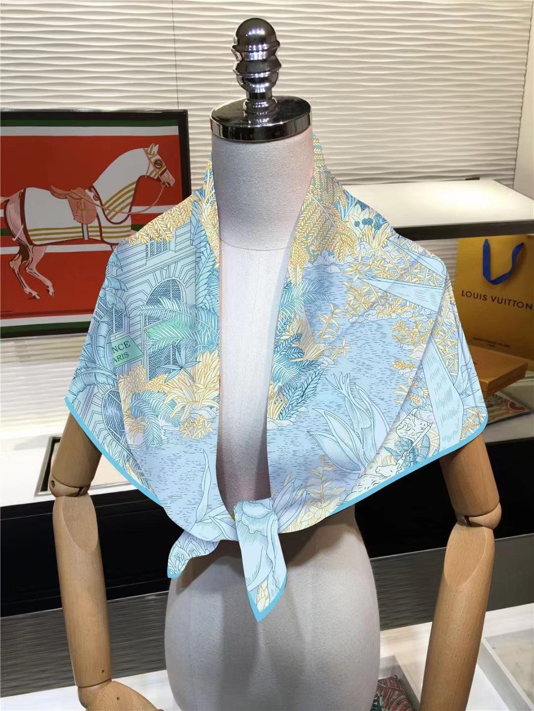 Plain Color Printed 90cm Square Scarves Elegant Leisure Headscarf - ACCEHUT