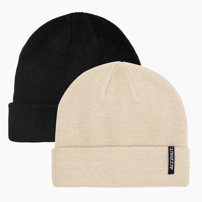 1/2pcs Label Patch Simple Beanie Solid Color Elastic Warm Knit Hat Unisex Skull Cap Soft Couple Chemo Hats Ski Hats For Women Men - ACCEHUT