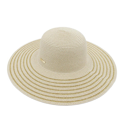 Solid Color Large Brim Straw Hat Sun Protection Summer Beach - ACCEHUT