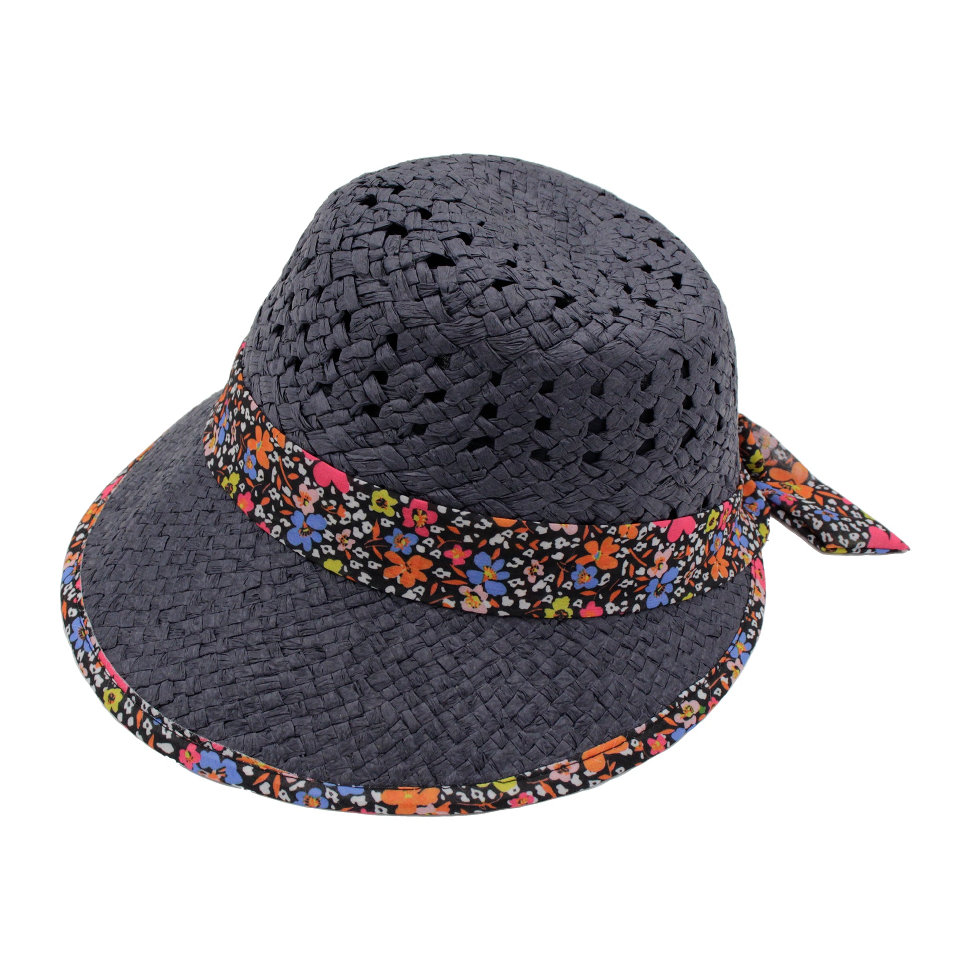 Boho Floral Black Sun Hat Hollow Out Crochet Wide Brim Straw Hats Summer UV Protection Travel Beach Hats For Women - ACCEHUT