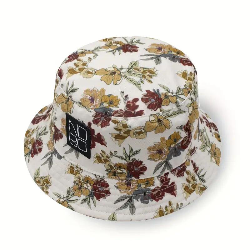 Flower Print Patch Bucket Hat Casual Lightweight Basin Hat UV Protection Sunscreen Travel Beach Hats - ACCEHUT