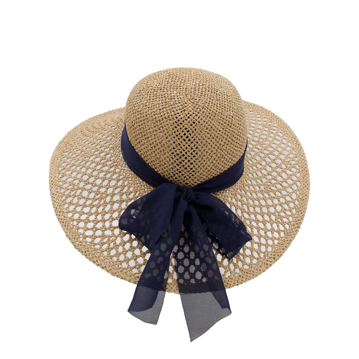 Black Ribbon Women Sun hat Elegant Straw Hat UV Protection - ACCEHUT