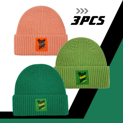 瓜皮帽秋冬季新款帽子女布标保暖针织帽韩版毛线帽简约包头冷帽男女士帽子