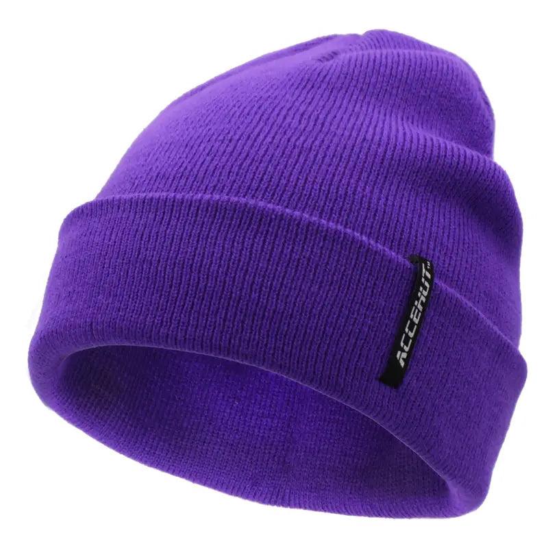 1/2pcs Label Patch Simple Beanie Solid Color Elastic Warm Knit Hat Unisex Skull Cap Soft Couple Chemo Hats Ski Hats For Women Men - ACCEHUT