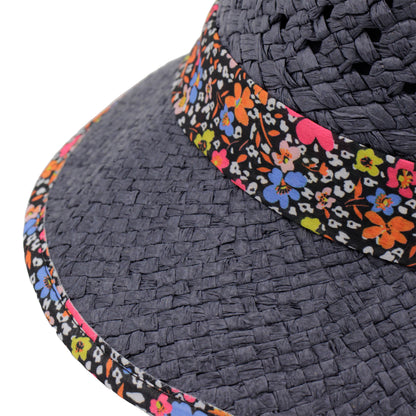 Boho Floral Black Sun Hat Hollow Out Crochet Wide Brim Straw Hats Summer UV Protection Travel Beach Hats For Women - ACCEHUT