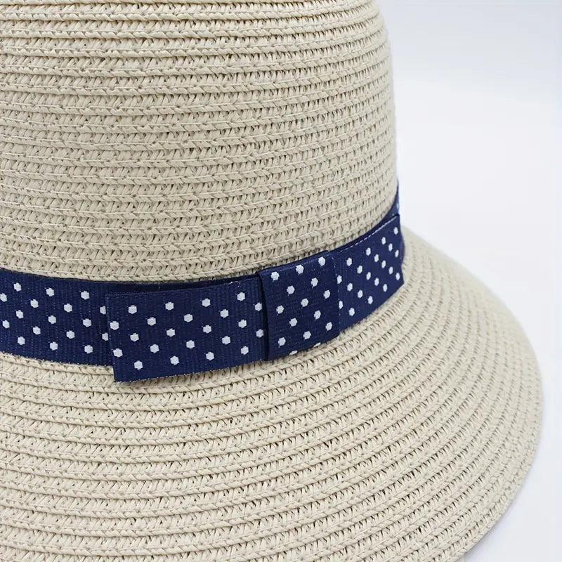 Polka Dot Strap Bucket Hat Trend Breathable Sunscreen Cloche Hats Outdoor Travel Beach Hat Women's Sun Hat Holiday Gift - ACCEHUT