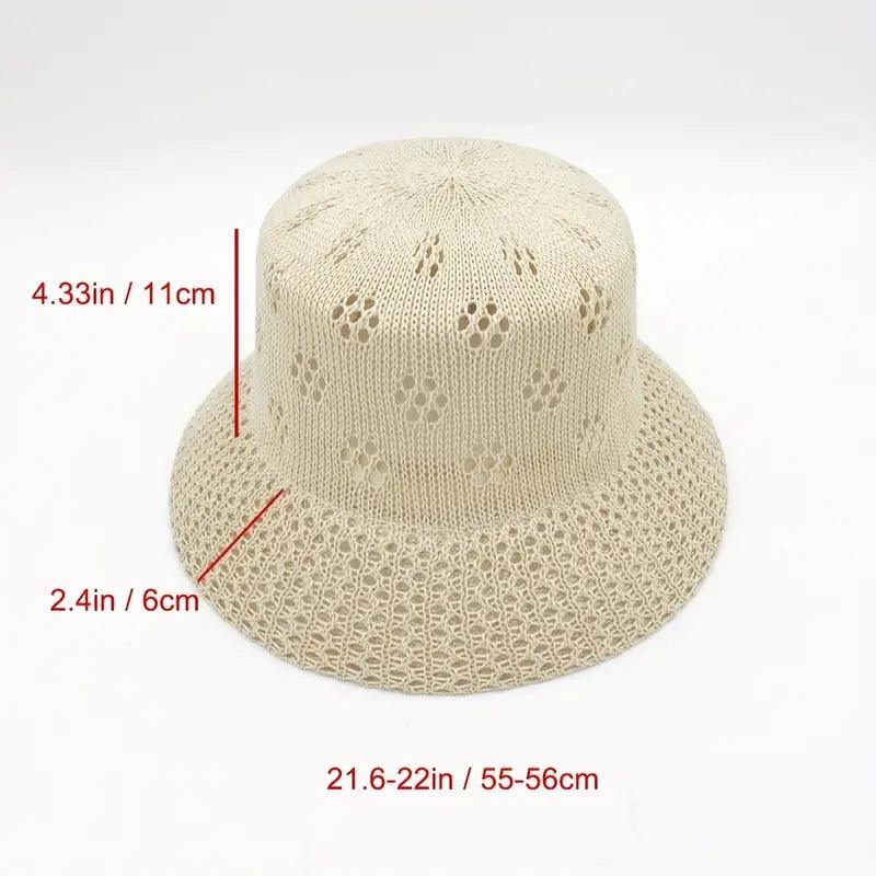 Short Brim Beige Bucket Hat Hollow Crochet Breathable Straw Hat Spring And Summer Sun Cap Outdoor Travel Beach Hat For Women - ACCEHUT