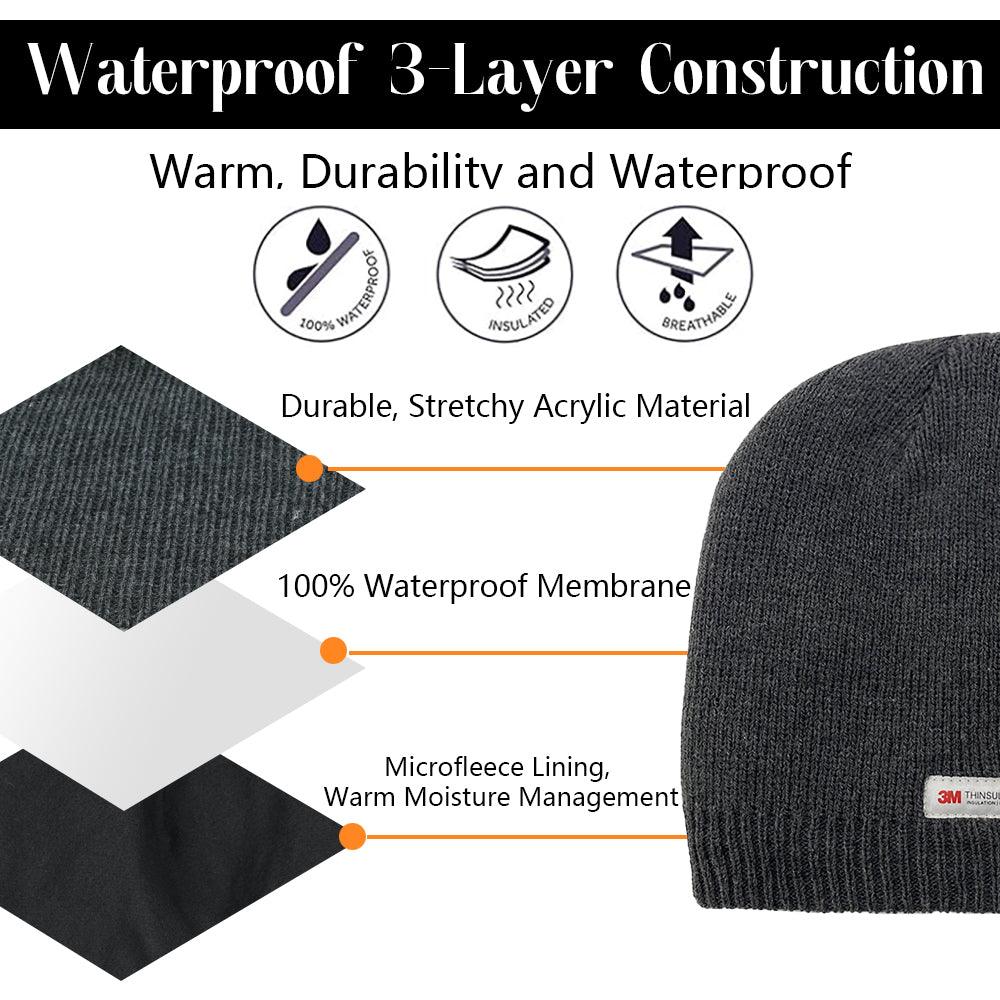 ACCEHUT Unisex Waterproof Thinsulate Beanie - Winter Knit Cap, Grey, 1-Pack (Adult) - ACCEHUT