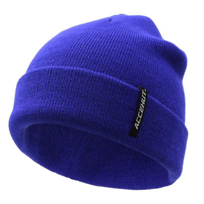 1/2pcs Label Patch Simple Beanie Solid Color Elastic Warm Knit Hat Unisex Skull Cap Soft Couple Chemo Hats Ski Hats For Women Men - ACCEHUT