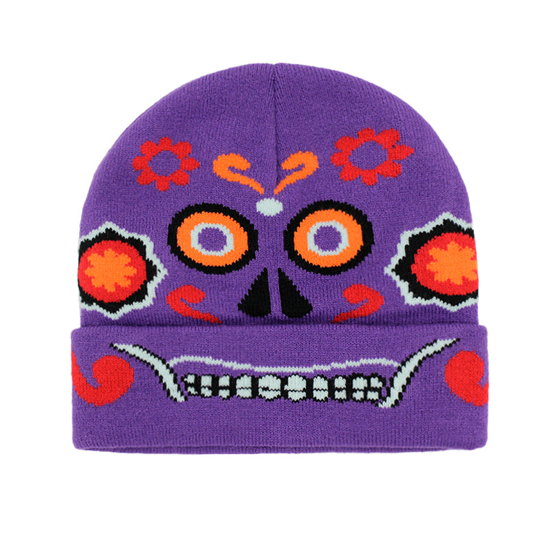 Gothic Ghost Face Graphic Beanie Vintage Purple Knit Hats Lightweight Elastic Skull Cap Cuffed Beanies For Women Autumn & Winter - ACCEHUT
