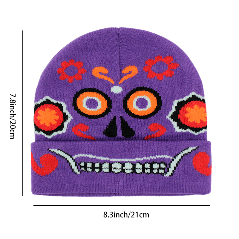 Gothic Ghost Face Graphic Beanie Vintage Purple Knit Hats Lightweight Elastic Skull Cap Cuffed Beanies For Women Autumn & Winter - ACCEHUT