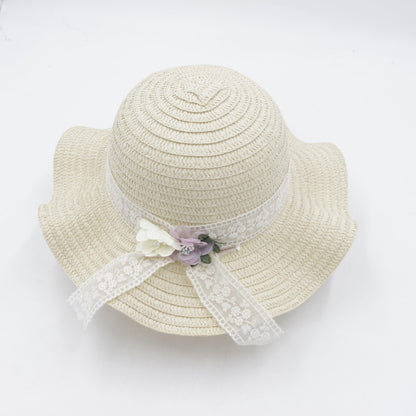 Bow Streamer Straw Hat for Children Holiday Beach - ACCEHUT