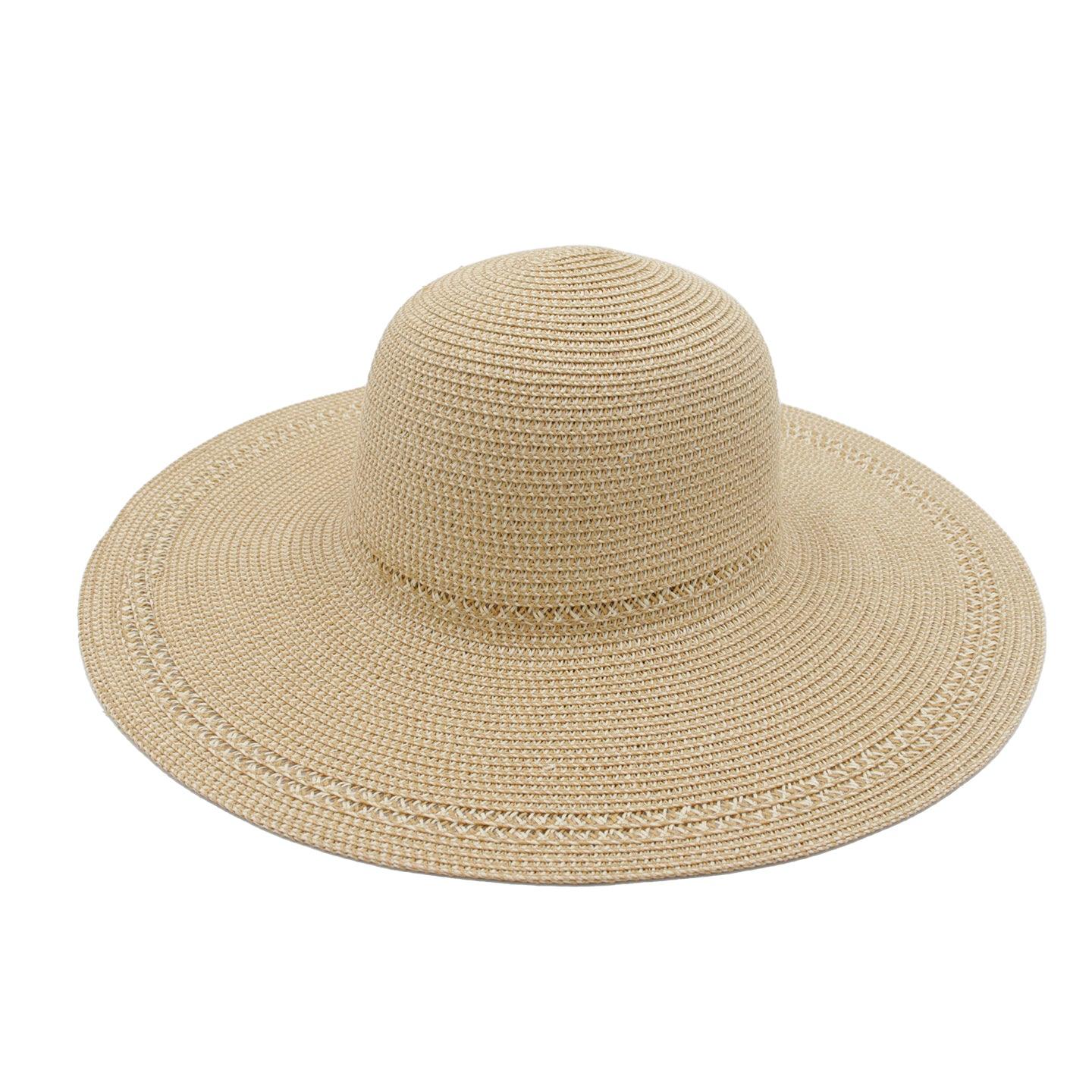 Simple Straw Hat with Wide Rim Hollow Lace Sun Hat - ACCEHUT