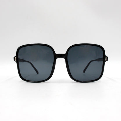 Retro classic style sunglasses with beige frames, semi-transparent black lenses, large frame, fashionable and simple