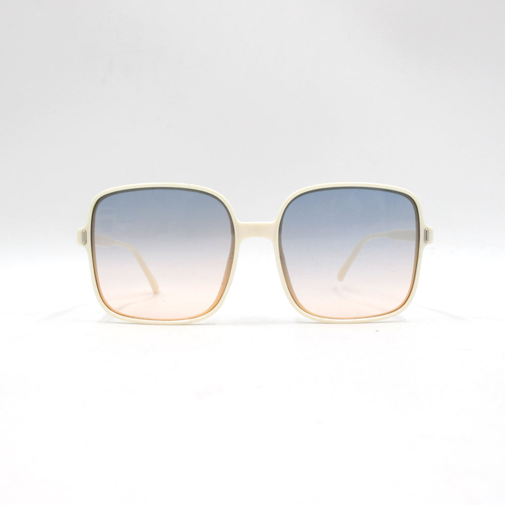Retro classic style sunglasses with beige frames, semi-transparent black lenses, large frame, fashionable and simple
