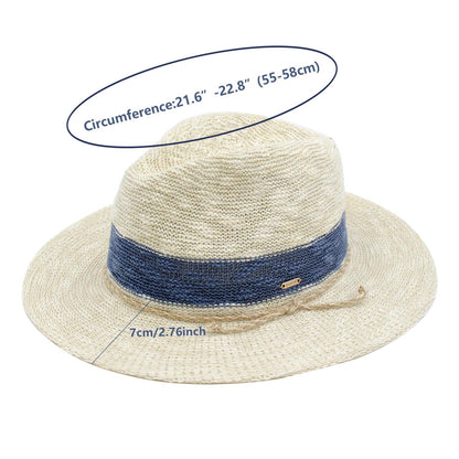 Vintage Jazz Fedora Cap Solid Color Strap Decor Cotton Blend Sun Hat Breathable Outdoor Travel Beach Hats For Women Men - ACCEHUT