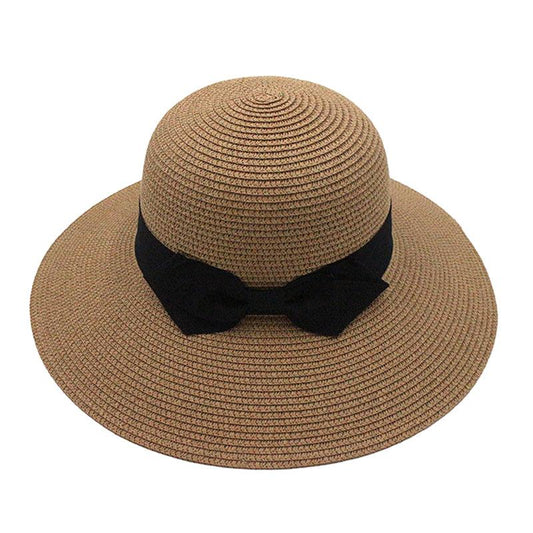 Polka Dot Ribbon Beach Summer Packable SPF50 Wide Brim Straw Women's Sun Hat